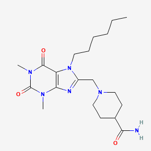 molecular formula C20H32N6O3 B2696183 1-[(7-hexyl-1,3-dimethyl-2,6-dioxo-2,3,6,7-tetrahydro-1H-purin-8-yl)methyl]piperidine-4-carboxamide CAS No. 851941-97-4
