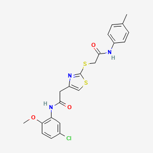 molecular formula C21H20ClN3O3S2 B2696203 N-(5-chloro-2-methoxyphenyl)-2-(2-((2-oxo-2-(p-tolylamino)ethyl)thio)thiazol-4-yl)acetamide CAS No. 942001-66-3