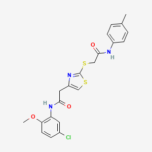 molecular formula C21H20ClN3O3S2 B2696203 N-(5-氯-2-甲氧基苯基)-2-(2-((2-氧代-2-(对甲苯氨基)乙基)硫代噻唑-4-基)乙酰胺 CAS No. 942001-66-3