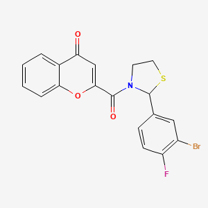 molecular formula C19H13BrFNO3S B2696205 2-(2-(3-溴-4-氟苯基)噻唑烷-3-甲酰)-4H-香豆素-4-酮 CAS No. 2319877-16-0