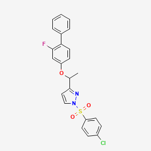 molecular formula C23H18ClFN2O3S B2696216 1-{1-[(4-chlorophenyl)sulfonyl]-1H-pyrazol-3-yl}ethyl 2-fluoro[1,1'-biphenyl]-4-yl ether CAS No. 477711-04-9