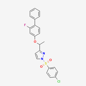 molecular formula C23H18ClFN2O3S B2696216 1-{1-[(4-氯苯基)磺酰]-1H-吡唑-3-基}乙基-2-氟[1,1'-联苯]-4-基醚 CAS No. 477711-04-9