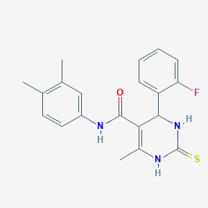 molecular formula C20H20FN3OS B2696217 N-(3,4-dimethylphenyl)-4-(2-fluorophenyl)-6-methyl-2-sulfanylidene-3,4-dihydro-1H-pyrimidine-5-carboxamide CAS No. 406690-34-4