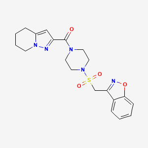 molecular formula C20H23N5O4S B2696229 (4-((Benzo[d]isoxazol-3-ylmethyl)sulfonyl)piperazin-1-yl)(4,5,6,7-tetrahydropyrazolo[1,5-a]pyridin-2-yl)methanone CAS No. 1904087-14-4