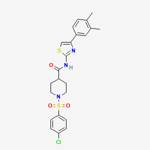 molecular formula C23H24ClN3O3S2 B2696233 1-((4-氯苯基)磺酰)-N-(4-(3,4-二甲基苯基)噻嘌-2-基)哌啶-4-甲酰胺 CAS No. 923397-55-1