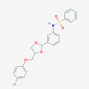 molecular formula C22H20ClNO5S B269626 N-(3-{4-[(4-chlorophenoxy)methyl]-1,3-dioxolan-2-yl}phenyl)benzenesulfonamide 