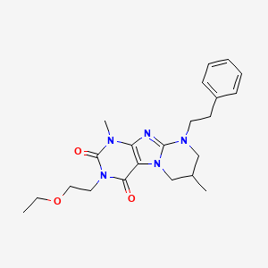 molecular formula C22H29N5O3 B2696266 3-(2-乙氧基乙基)-1,7-二甲基-9-苯乙基-6,7,8,9-四氢嘧啶并[2,1-f]嘧啶-2,4(1H,3H)-二酮 CAS No. 877616-33-6