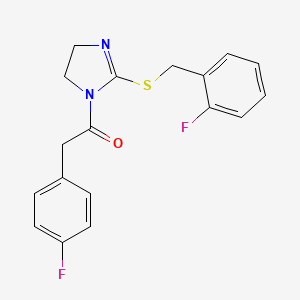 molecular formula C18H16F2N2OS B2696268 1-(2-((2-fluorobenzyl)thio)-4,5-dihydro-1H-imidazol-1-yl)-2-(4-fluorophenyl)ethanone CAS No. 851807-16-4