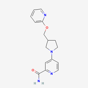 molecular formula C16H18N4O2 B2696269 4-{3-[(Pyridin-2-yloxy)methyl]pyrrolidin-1-yl}pyridine-2-carboxamide CAS No. 2415462-81-4