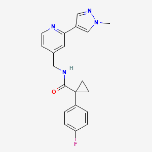 molecular formula C20H19FN4O B2696272 1-(4-fluorophenyl)-N-((2-(1-methyl-1H-pyrazol-4-yl)pyridin-4-yl)methyl)cyclopropanecarboxamide CAS No. 2034536-74-6