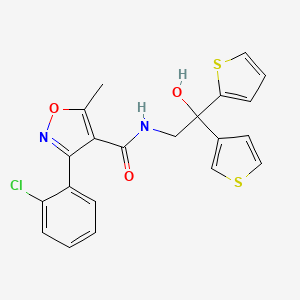 molecular formula C21H17ClN2O3S2 B2696273 3-(2-氯苯基)-N-(2-羟基-2-(噻吩-2-基)-2-(噻吩-3-基)乙基)-5-甲基异噁唑-4-羧酰胺 CAS No. 2034482-73-8