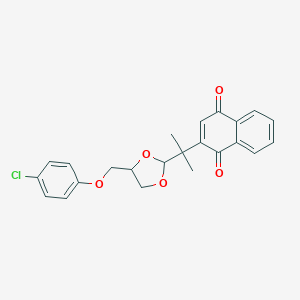 molecular formula C23H21ClO5 B269628 2-(1-{4-[(4-Chlorophenoxy)methyl]-1,3-dioxolan-2-yl}-1-methylethyl)naphthoquinone 