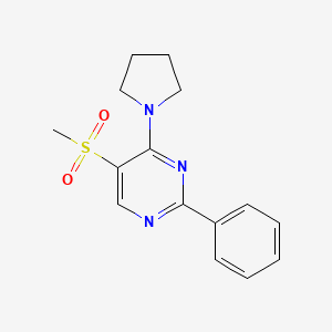 molecular formula C15H17N3O2S B2696299 甲基 2-苯基-4-(1-吡咯啉基)-5-嘧啶基 砜 CAS No. 478080-82-9