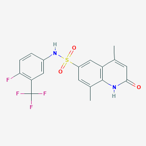 molecular formula C18H14F4N2O3S B269630 N-[4-fluoro-3-(trifluoromethyl)phenyl]-4,8-dimethyl-2-oxo-1,2-dihydro-6-quinolinesulfonamide 