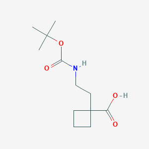 molecular formula C12H21NO4 B2696337 1-(2-((Tert-butoxycarbonyl)amino)ethyl)cyclobutane-1-carboxylic acid CAS No. 2102412-52-0