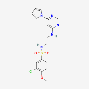 molecular formula C17H18ClN5O3S B2696369 N-(2-((6-(1H-吡咯-1-基)嘧啶-4-基)氨基)乙基)-3-氯-4-甲氧基苯磺酰胺 CAS No. 1421514-81-9