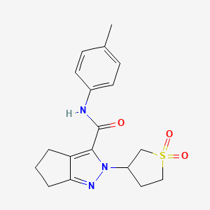 molecular formula C18H21N3O3S B2696373 2-(1,1-dioxidotetrahydrothiophen-3-yl)-N-(p-tolyl)-2,4,5,6-tetrahydrocyclopenta[c]pyrazole-3-carboxamide CAS No. 2310157-28-7