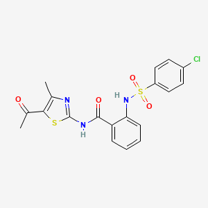 molecular formula C19H16ClN3O4S2 B2696374 N-(5-acetyl-4-methylthiazol-2-yl)-2-(4-chlorophenylsulfonamido)benzamide CAS No. 898465-93-5