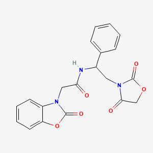 molecular formula C20H17N3O6 B2696377 N-(2-(2,4-二氧代噁唑啉-3-基)-1-苯乙基)-2-(2-氧代苯并[d]噁唑-3(2H)-基)乙酰胺 CAS No. 2034251-44-8