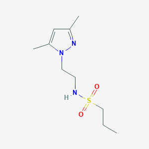 molecular formula C10H19N3O2S B2696386 N-(2-(3,5-二甲基-1H-吡唑-1-基)乙基)丙烷-1-磺酰胺 CAS No. 1235296-55-5