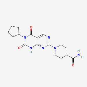 molecular formula C17H22N6O3 B2696434 1-(6-Cyclopentyl-5,7-dioxo-5,6,7,8-tetrahydropyrimido[4,5-d]pyrimidin-2-yl)piperidine-4-carboxamide CAS No. 1396863-85-6