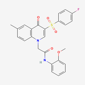 molecular formula C25H21FN2O5S B2696438 2-[3-(4-fluorophenyl)sulfonyl-6-methyl-4-oxoquinolin-1-yl]-N-(2-methoxyphenyl)acetamide CAS No. 866808-83-5