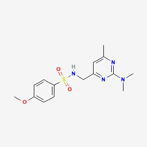 molecular formula C15H20N4O3S B2696445 N-((2-(dimethylamino)-6-methylpyrimidin-4-yl)methyl)-4-methoxybenzenesulfonamide CAS No. 1797082-47-3
