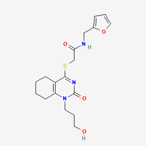 N-(furan-2-ylmethyl)-2-((1-(3-hydroxypropyl)-2-oxo-1,2,5,6,7,8-hexahydroquinazolin-4-yl)thio)acetamide