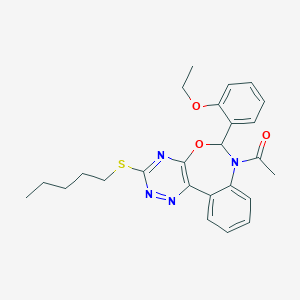 molecular formula C25H28N4O3S B269646 2-[7-Acetyl-3-(pentylsulfanyl)-6,7-dihydro[1,2,4]triazino[5,6-d][3,1]benzoxazepin-6-yl]phenyl ethyl ether 