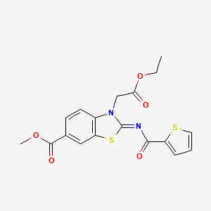 molecular formula C18H16N2O5S2 B2696461 甲酸甲酯3-(2-乙氧基-2-氧代乙基)-2-(噻吩-2-甲酰亚胺)-1,3-苯并噻唑-6-羧酸酯 CAS No. 1164546-51-3
