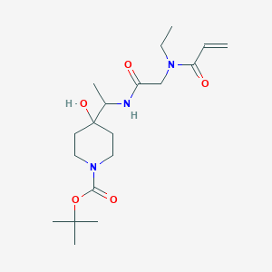 B2696468 Tert-butyl 4-[1-[[2-[ethyl(prop-2-enoyl)amino]acetyl]amino]ethyl]-4-hydroxypiperidine-1-carboxylate CAS No. 2361661-33-6