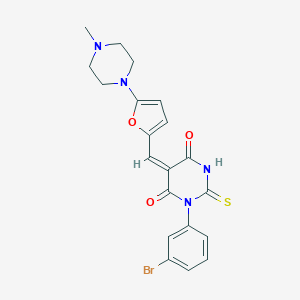 molecular formula C20H19BrN4O3S B269648 1-(3-bromophenyl)-5-{[5-(4-methyl-1-piperazinyl)-2-furyl]methylene}-2-thioxodihydro-4,6(1H,5H)-pyrimidinedione 