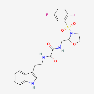 molecular formula C22H22F2N4O5S B2696481 N1-(2-(1H-吲哚-3-基)乙基)-N2-((3-((2,5-二氟苯基)磺酰基)噁唑环己烷-2-基)甲基)草酰胺 CAS No. 868983-70-4