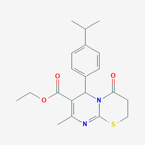 molecular formula C20H24N2O3S B2696484 乙酸乙酯 6-(4-异丙基苯基)-8-甲基-4-氧代-2,3,4,6-四氢嘧啶并[2,1-b][1,3]噻嗪-7-羧酸酯 CAS No. 496011-46-2