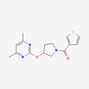 molecular formula C15H17N3O2S B2696506 (3-((4,6-二甲基嘧啶-2-基)氧基)吡咯啉-1-基)(硫代苯-3-基)甲酮 CAS No. 2034578-20-4