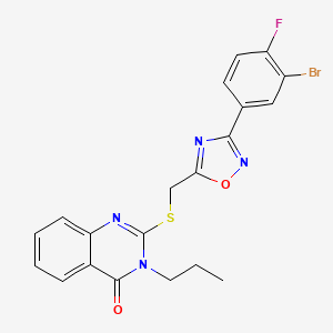 molecular formula C20H16BrFN4O2S B2696514 2-(((3-(3-bromo-4-fluorophenyl)-1,2,4-oxadiazol-5-yl)methyl)thio)-3-propylquinazolin-4(3H)-one CAS No. 2177450-07-4