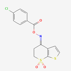 molecular formula C14H10ClNO4S2 B2696536 [(E)-(7,7-dioxo-5,6-dihydrothieno[2,3-b]thiopyran-4-ylidene)amino] 4-chlorobenzoate CAS No. 338776-76-4