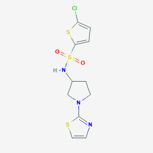 molecular formula C11H12ClN3O2S3 B2696541 5-chloro-N-(1-(thiazol-2-yl)pyrrolidin-3-yl)thiophene-2-sulfonamide CAS No. 1797861-97-2