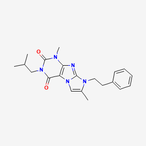 molecular formula C21H25N5O2 B2696554 3-isobutyl-1,7-dimethyl-8-phenethyl-1H-imidazo[2,1-f]purine-2,4(3H,8H)-dione CAS No. 900288-23-5