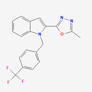 molecular formula C19H14F3N3O B2696578 2-(5-methyl-1,3,4-oxadiazol-2-yl)-1-[4-(trifluoromethyl)benzyl]-1H-indole CAS No. 923216-27-7