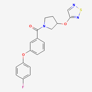 molecular formula C19H16FN3O3S B2696583 3-({1-[3-(4-Fluorophenoxy)benzoyl]pyrrolidin-3-yl}oxy)-1,2,5-thiadiazole CAS No. 2320725-40-2