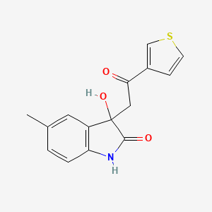 molecular formula C15H13NO3S B2696588 3-hydroxy-5-methyl-3-[2-oxo-2-(thiophen-3-yl)ethyl]-2,3-dihydro-1H-indol-2-one CAS No. 1179412-12-4