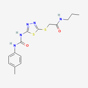 molecular formula C15H19N5O2S2 B2696589 2-[[5-[(4-甲基苯基)氨基甲酰基]-1,3,4-噻二唑-2-基]硫代基]-N-丙基乙酰胺 CAS No. 898436-13-0