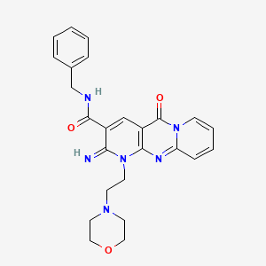 molecular formula C25H26N6O3 B2696599 N-苄基-6-亚胺-7-[2-(吗啉-4-基)乙基]-2-氧代-1,7,9-三氮杂三环[8.4.0.0^{3,8}]十四烯-5-甲酰胺 CAS No. 683806-88-4