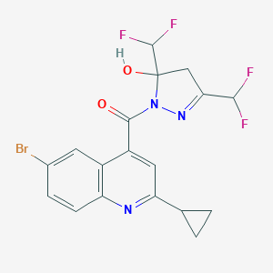 molecular formula C18H14BrF4N3O2 B269661 [3,5-bis(difluoromethyl)-5-hydroxy-4,5-dihydro-1H-pyrazol-1-yl](6-bromo-2-cyclopropylquinolin-4-yl)methanone 