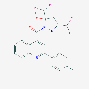 molecular formula C23H19F4N3O2 B269662 3,5-bis(difluoromethyl)-1-{[2-(4-ethylphenyl)-4-quinolinyl]carbonyl}-4,5-dihydro-1H-pyrazol-5-ol 