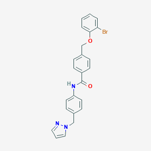 molecular formula C24H20BrN3O2 B269665 4-[(2-bromophenoxy)methyl]-N-[4-(1H-pyrazol-1-ylmethyl)phenyl]benzamide 