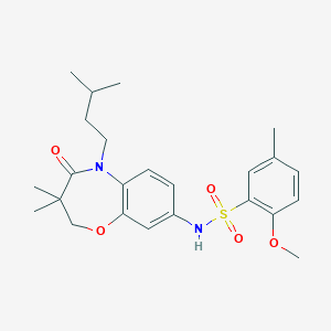 molecular formula C24H32N2O5S B2696654 N-(5-异戊基-3,3-二甲基-4-氧代-2,3,4,5-四氢苯并[b][1,4]噁唑-8-基)-2-甲氧基-5-甲基苯甲磺酰胺 CAS No. 922126-15-6