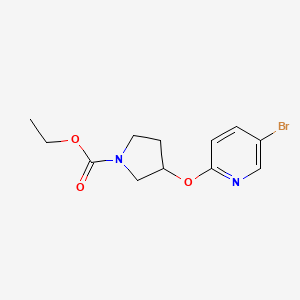 molecular formula C12H15BrN2O3 B2696691 Ethyl 3-((5-bromopyridin-2-yl)oxy)pyrrolidine-1-carboxylate CAS No. 1904024-23-2