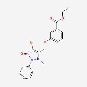 molecular formula C20H19BrN2O4 B2696694 乙酸3-((4-溴-2-甲基-5-氧代-1-苯基-3-吡唑啉-3-基)甲氧基)苯酯 CAS No. 937605-03-3